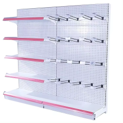 Light Duty Adjustable Freestanding 1-5-Shelf Metal Double-Sided Grid Supermarket Rack Epoxy Powder Coating L-Shape Quick