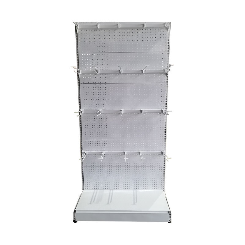Light Duty Adjustable Freestanding 1-5-Shelf Metal Double-Sided Grid Supermarket Rack Epoxy Powder Coating L-Shape Quick