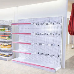 Light Duty Adjustable Freestanding 1-5-Shelf Metal Double-Sided Grid Supermarket Rack Epoxy Powder Coating L-Shape Quick