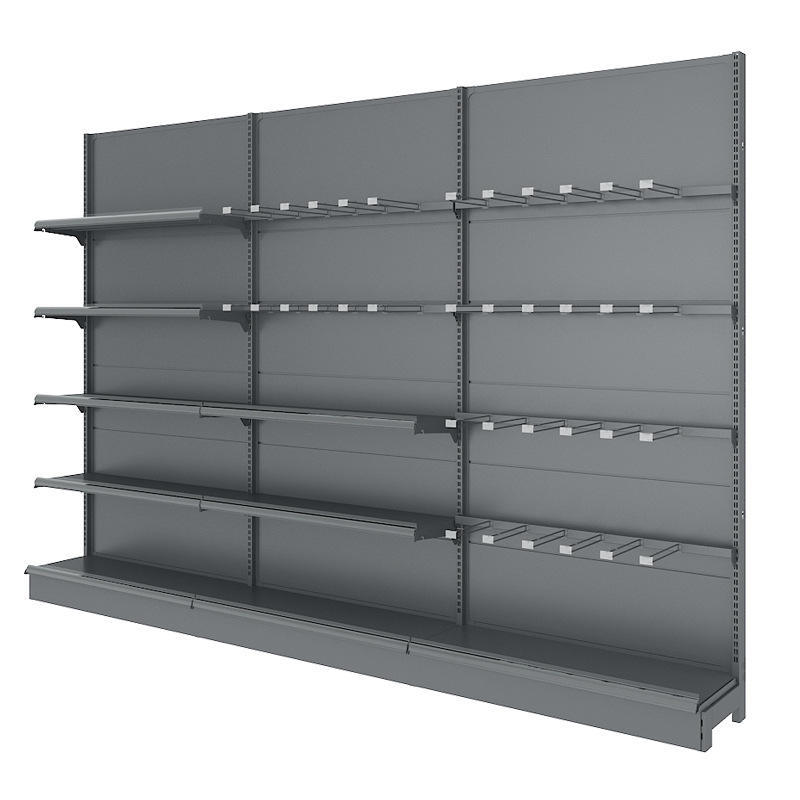Light Duty Adjustable Freestanding 1-5-Shelf Metal Double-Sided Grid Supermarket Rack Epoxy Powder Coating L-Shape Quick