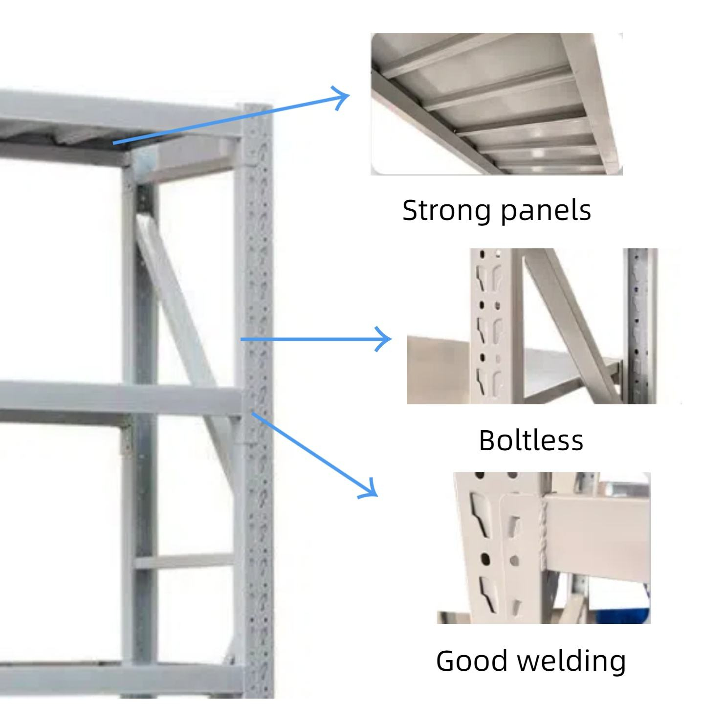 China Customized 4 Tire Warehouse Shelving Boltless Rack Shelving Easy to Install Modular Storage Shelf 4-Tire Rack