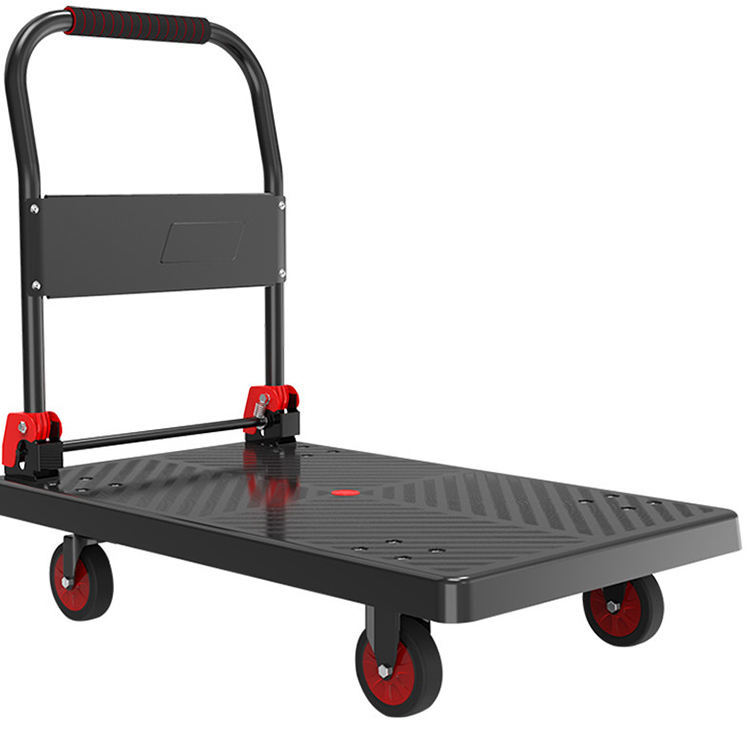 Silent Trolley Pull Cargo Warehouse Handling Plastic Folding Trolley Four-wheel Flatbed Logistics Trailer