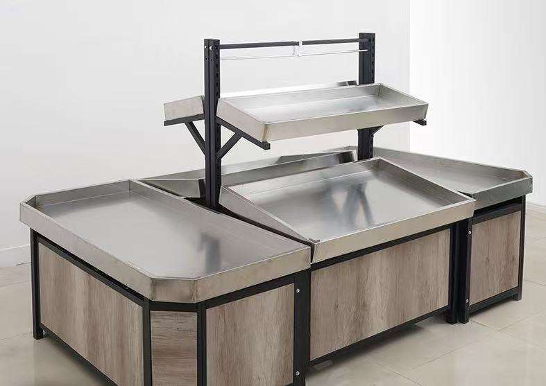 Vegetables Fruits Grains Millet Supermarket Shelves Heavy Duty Metallic Wood Construction Removable Assembleable Quick