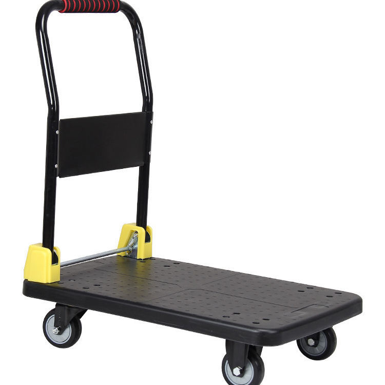 Silent Trolley Pull Cargo Warehouse Handling Plastic Folding Trolley Four-wheel Flatbed Logistics Trailer