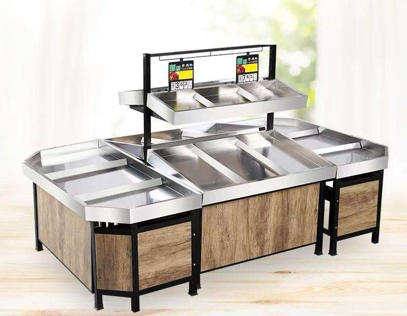 Vegetables Fruits Grains Millet Supermarket Shelves Heavy Duty Metallic Wood Construction Removable Assembleable Quick