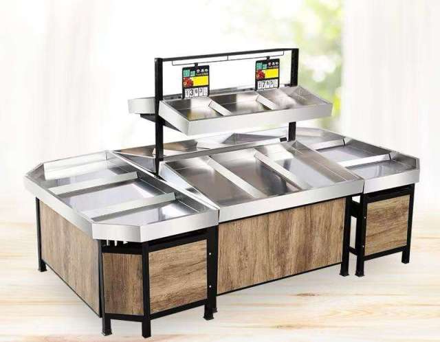 Vegetables Fruits Grains Millet Supermarket Shelves Heavy Duty Metallic Wood Construction Removable Assembleable Quick