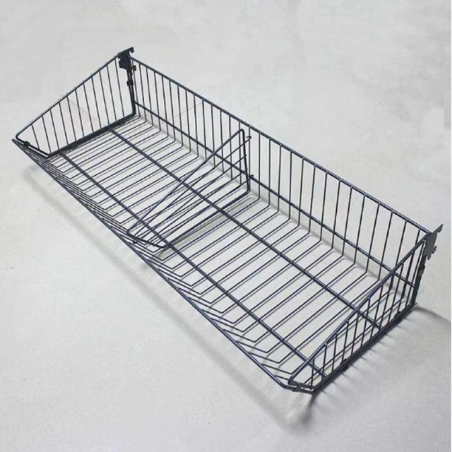 Stable Structure Guichang Customized Size of Metal Hanging Basket for Supermarket Shelf With Four Columns and Wood Grain