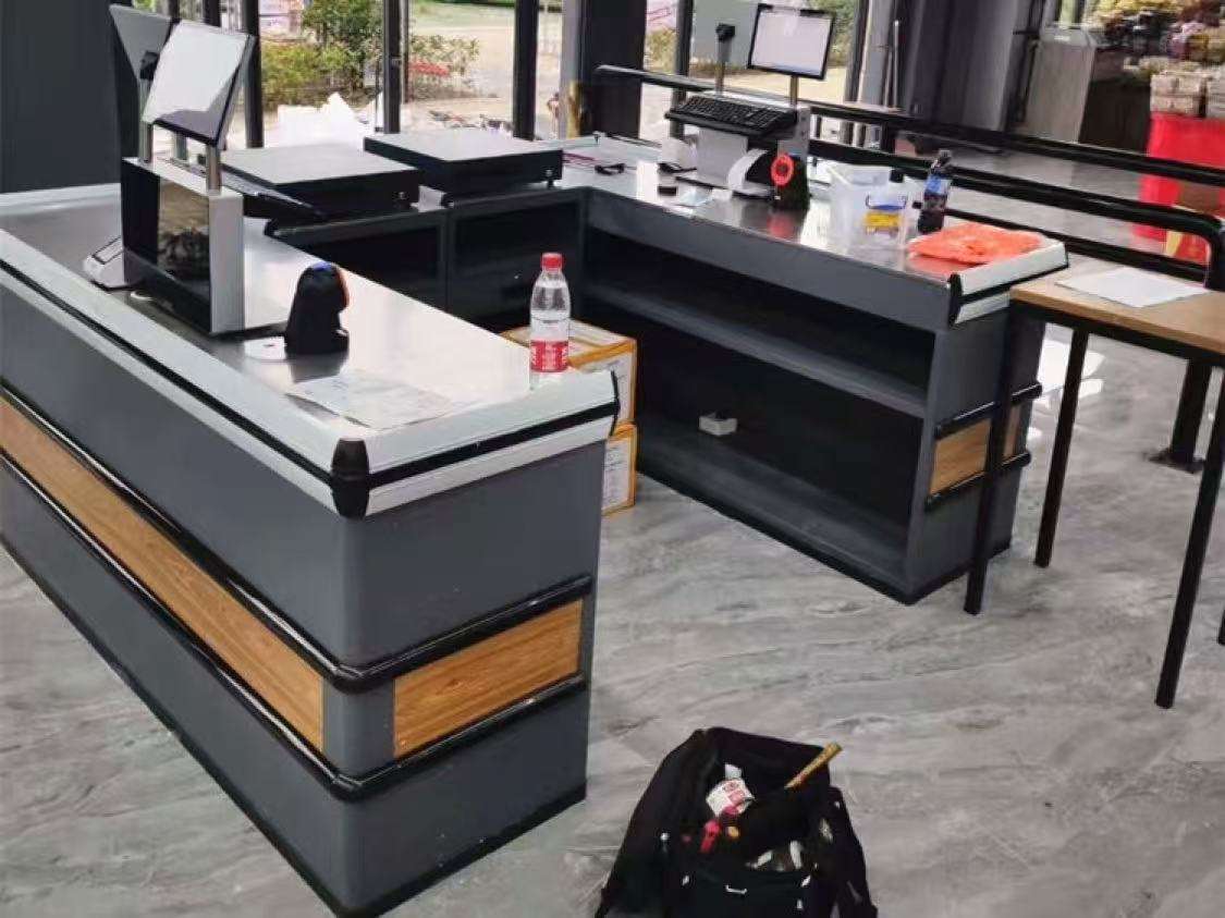Factory Price Front Reception Desk Checkout Counter for Supermarket and Beauty Shop Durable Metal Material