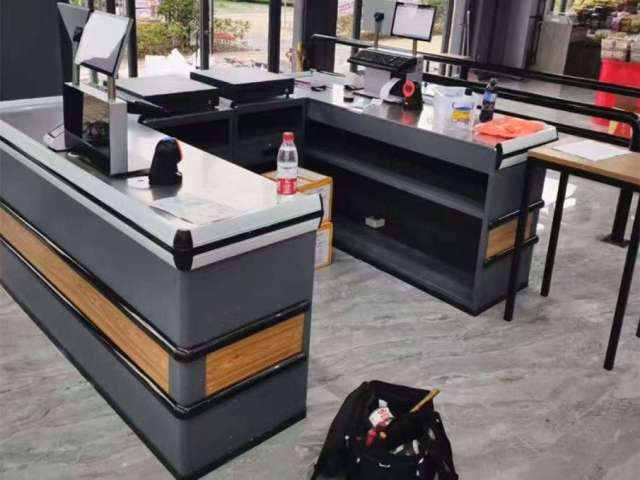 Factory Price Front Reception Desk Checkout Counter for Supermarket and Beauty Shop Durable Metal Material