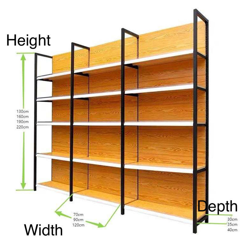 Supermarket Gondola Display Shelves Rear Safety Guardrails Adjustable Metal Shelving Units for Retail Store Merchandise