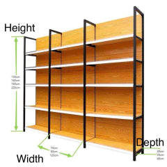 Supermarket Gondola Display Shelves Rear Safety Guardrails Adjustable Metal Shelving Units for Retail Store Merchandise