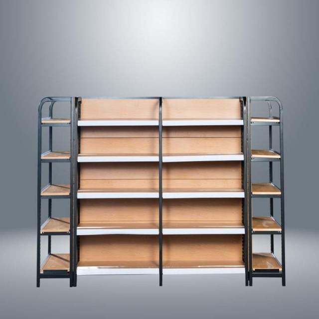 Supermarket Gondola Display Shelves Rear Safety Guardrails Adjustable Metal Shelving Units for Retail Store Merchandise