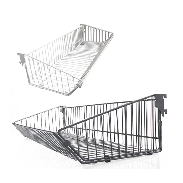 Stable Structure Guichang Customized Size of Metal Hanging Basket for Supermarket Shelf With Four Columns and Wood Grain