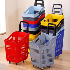 Supermarket Shopping Basket with Wheels 20L-50L Plastic Storage Baskets for Retail Stores