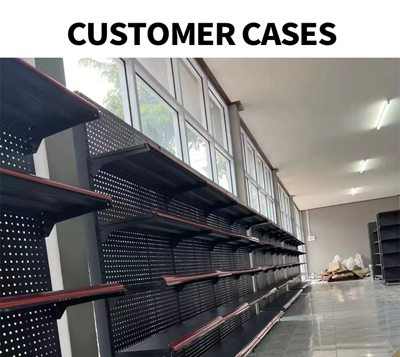 Supermarket Display Rack Single-Side Steel Shelves Grid Shelves Light Duty Metallic Powder Coated Finish Quick Installation