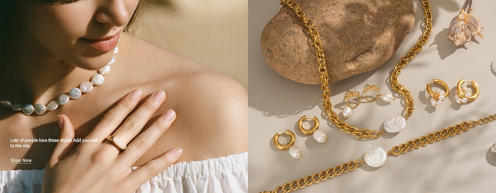 Pearl and crystal jewelry set with gold chain necklace and earrings