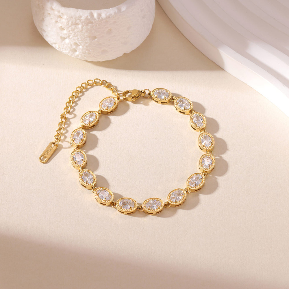 IVIAPRO New Arrival 18K Gold Plated Tarnish Free Elegant Oval Shaped CZ Tennis Chain Bracelets Stainless Steel Jewelry for Women