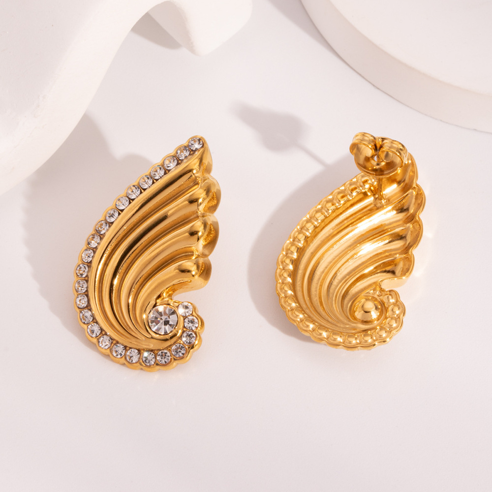 New Trendy Jewelry Waterproof Stainless Steel PVD Gold Plated Cubic Zircon Angle Wing Stud Earrings for Women