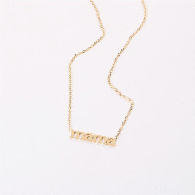 Fashion Jewelry Tarnish Free and Water Resistant Stainless Steel 18K Gold Plated Mama Pendant Necklace for Mother