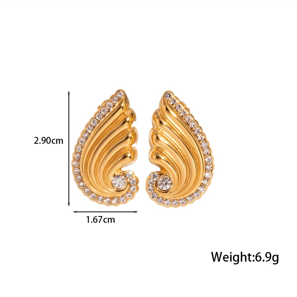 New Trendy Jewelry Waterproof Stainless Steel PVD Gold Plated Cubic Zircon Angle Wing Stud Earrings for Women