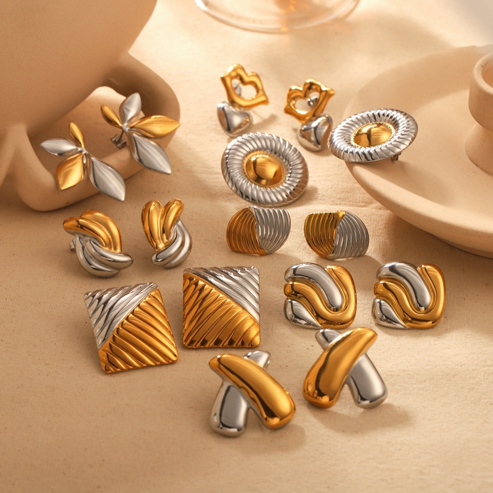 Hot Tarnish Free & Waterproof 18K PVD Gold Plated Stainless Steel Gold Silver Mix Two Tones Geometric Stud Earrings for Women
