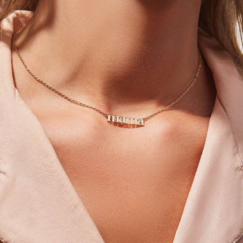 Fashion Jewelry Tarnish Free and Water Resistant Stainless Steel 18K Gold Plated Mama Pendant Necklace for Mother