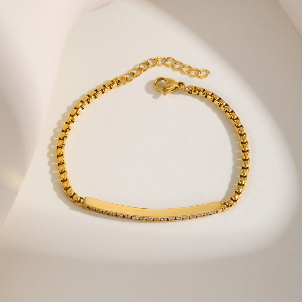 Hot Selling Fashion Jewelry 18K Gold Plated Tarnish Free Stainless Steel Cubic Zircon Chain Bracelet for Women
