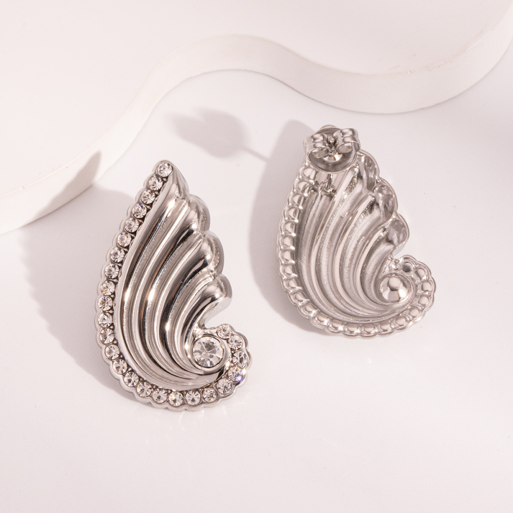 New Trendy Jewelry Waterproof Stainless Steel PVD Gold Plated Cubic Zircon Angle Wing Stud Earrings for Women