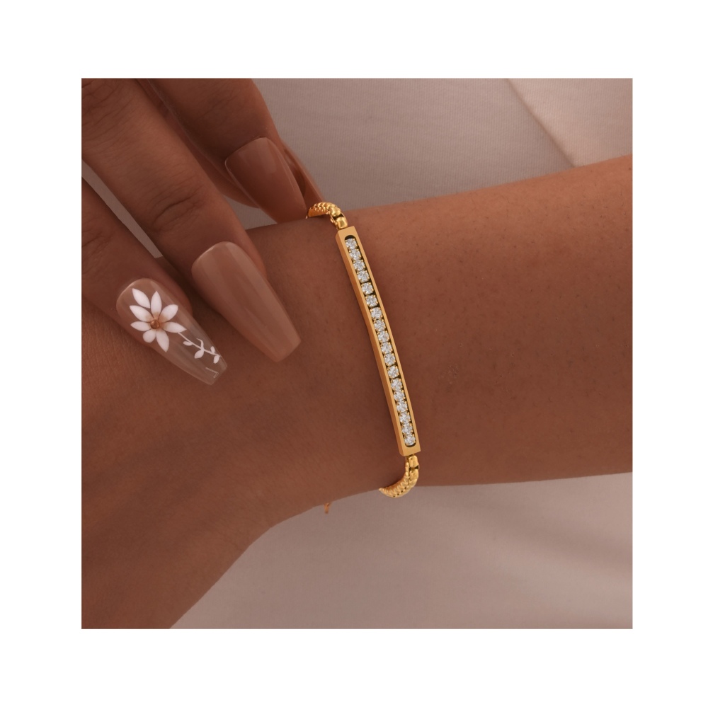 Hot Selling Fashion Jewelry 18K Gold Plated Tarnish Free Stainless Steel Cubic Zircon Chain Bracelet for Women