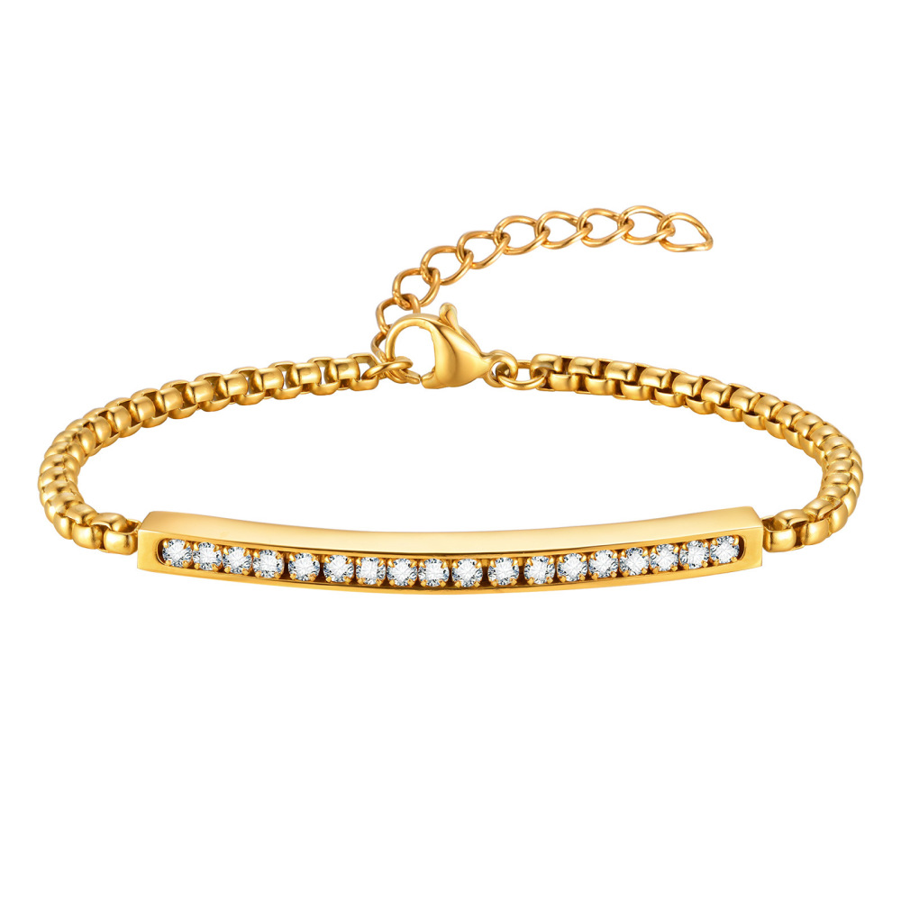 Hot Selling Fashion Jewelry 18K Gold Plated Tarnish Free Stainless Steel Cubic Zircon Chain Bracelet for Women