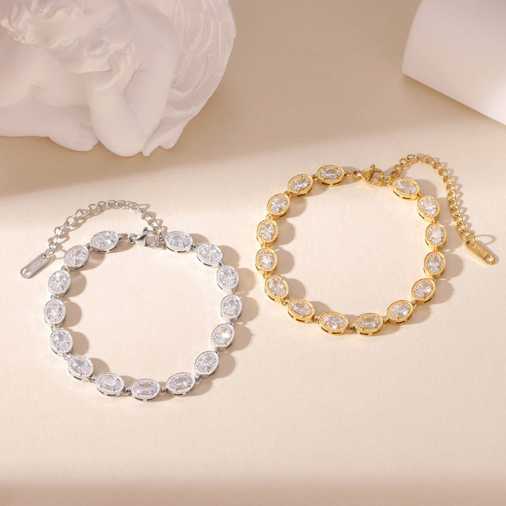 IVIAPRO New Arrival 18K Gold Plated Tarnish Free Elegant Oval Shaped CZ Tennis Chain Bracelets Stainless Steel Jewelry for Women