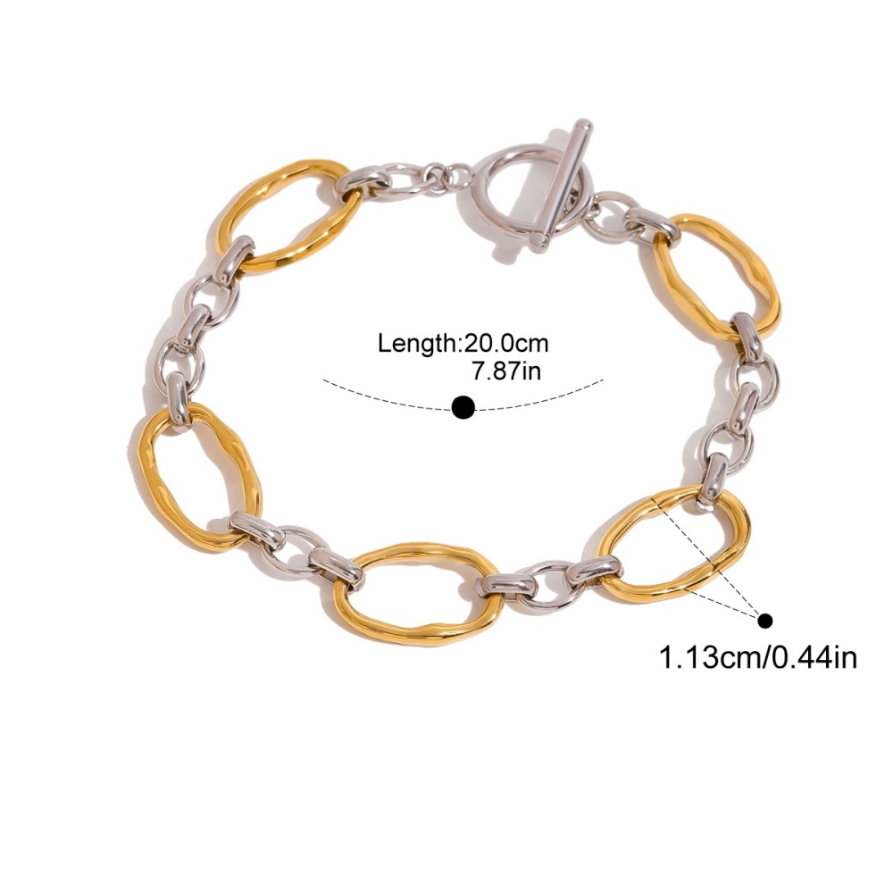 New Fashion 18K Gold Plated Stainless Steel Non-Fading Jewelry Gold & Silver Mix Two Tones Link Chain OT Clasp Women's Bracelet