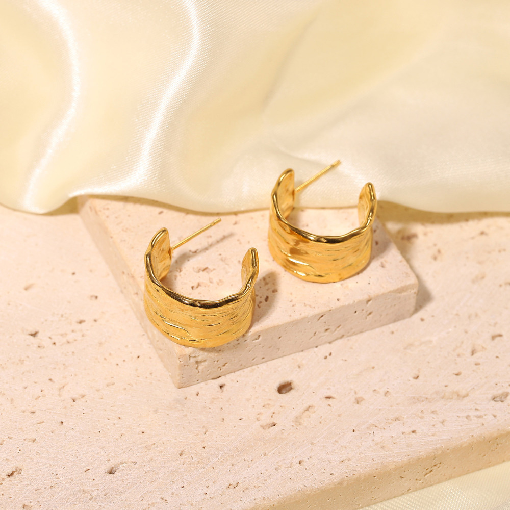 IVIAPRO Jewelry New Arrival Stainless Steel 18K PVD Gold Plated Texture Chunky Earrings Tarnish Free & Waterproof Jewelry