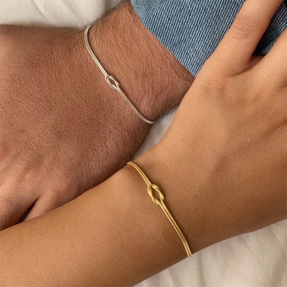 Fashion Jewelry Wholesale Unisex Infinity Love Knot Handmade Bracelets Stainless Steel Snake Chain Knot Couple Bracelets