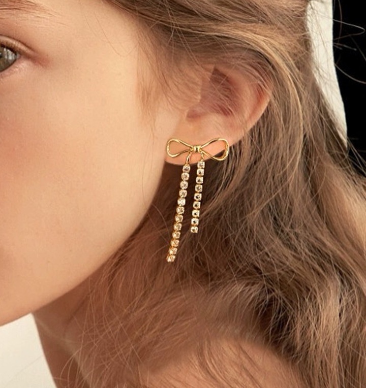 Fashion Stainless Steel 18K Gold Plated Earrings for Women Sweet CZ Bow Knot Earrings for Party