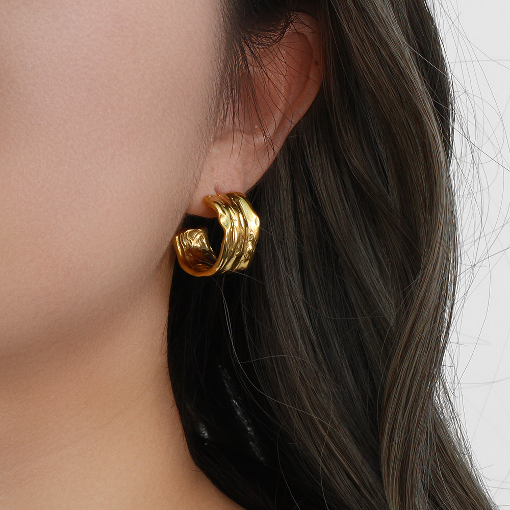 IVIAPRO Jewelry New Arrival Stainless Steel 18K PVD Gold Plated Texture Chunky Earrings Tarnish Free & Waterproof Jewelry