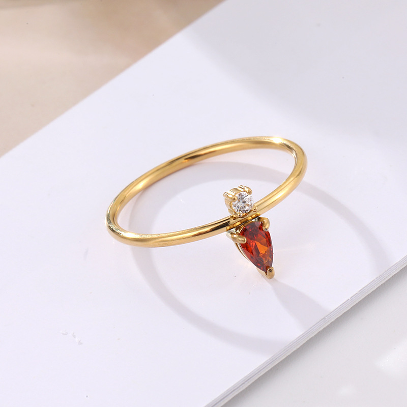 Ins Hot 18K PVD Gold Plated Waterproof Pearl Ring Minimalist Style Stainless Steel Red Cubic Zircon Rings for Women Daily Life