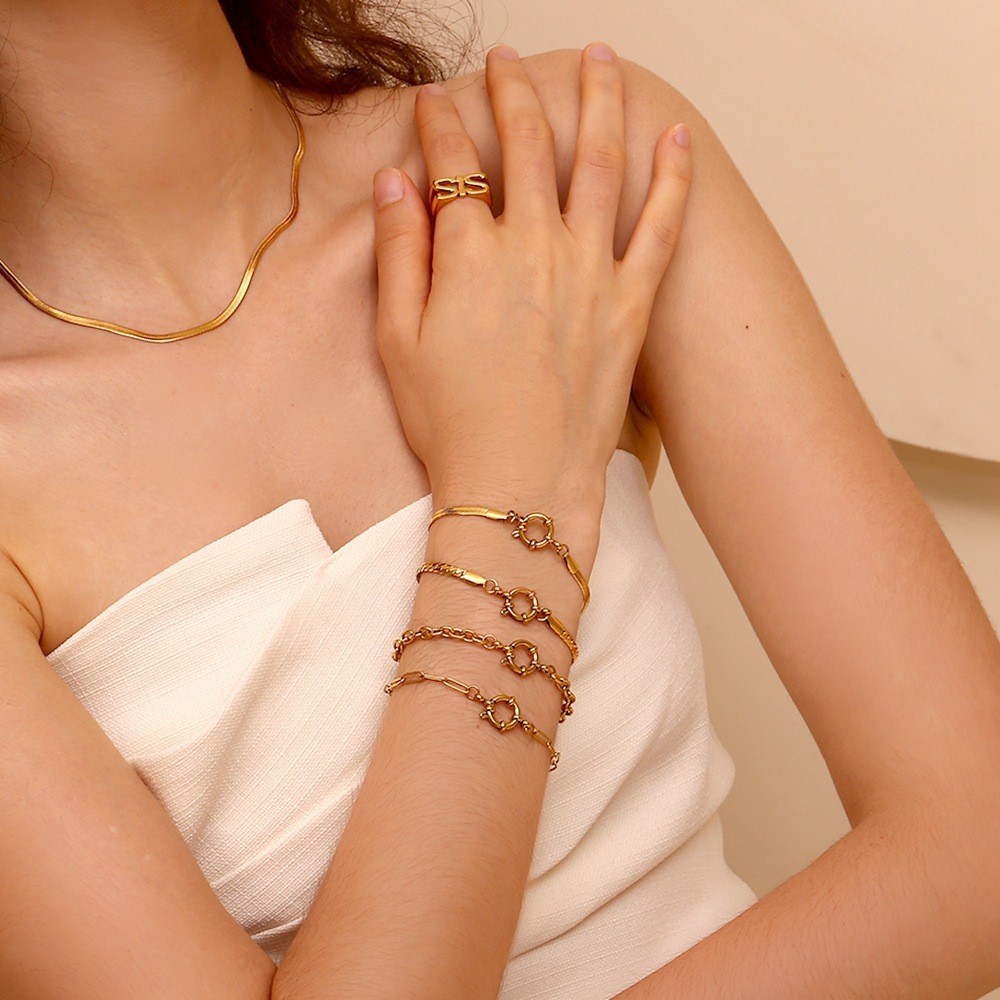 INS Hot 18K Gold Plated Stainless Steel Paper Clip Chain Snake Chain Bracelet for Women Waterproof Hypoallergenic Bracelets