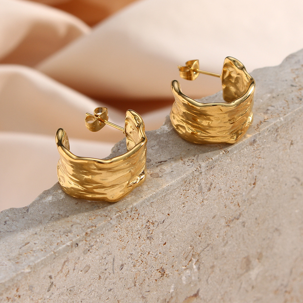 IVIAPRO Jewelry New Arrival Stainless Steel 18K PVD Gold Plated Texture Chunky Earrings Tarnish Free & Waterproof Jewelry