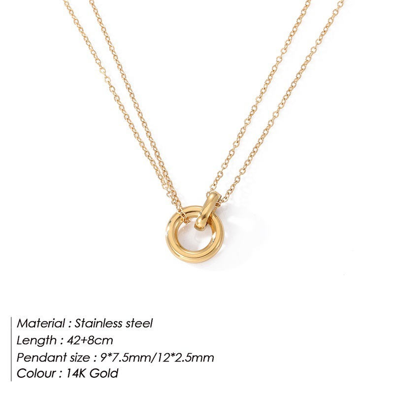 Trendy Tarnish Free Stainless Steel Two Tone Round Shape Two Interlocking Infinity Circle Linked Pendant Necklaces for Women