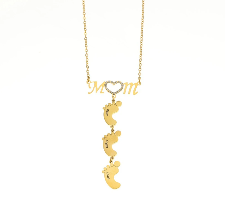 MOM With Diamond Love Heart Foot Necklace