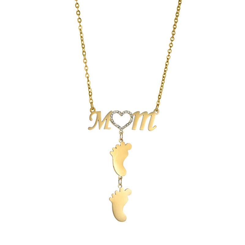MOM With Diamond Love Heart Foot Necklace