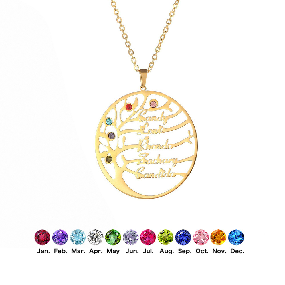 【私人定制】生命树不锈钢名字项链生辰石英文字母项链 跨境专供