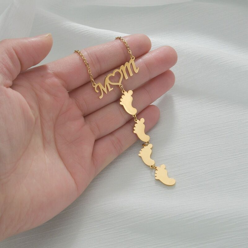 母亲节新品：字母婴儿姓名雕刻铭牌儿童足形首饰不锈钢女士礼物
