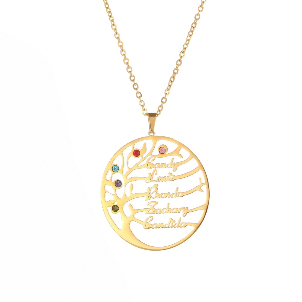 【私人定制】生命树不锈钢名字项链生辰石英文字母项链 跨境专供