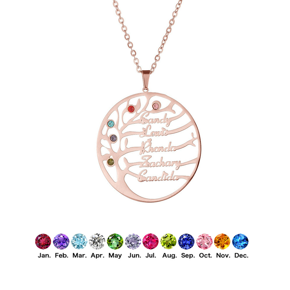 【私人定制】生命树不锈钢名字项链生辰石英文字母项链 跨境专供