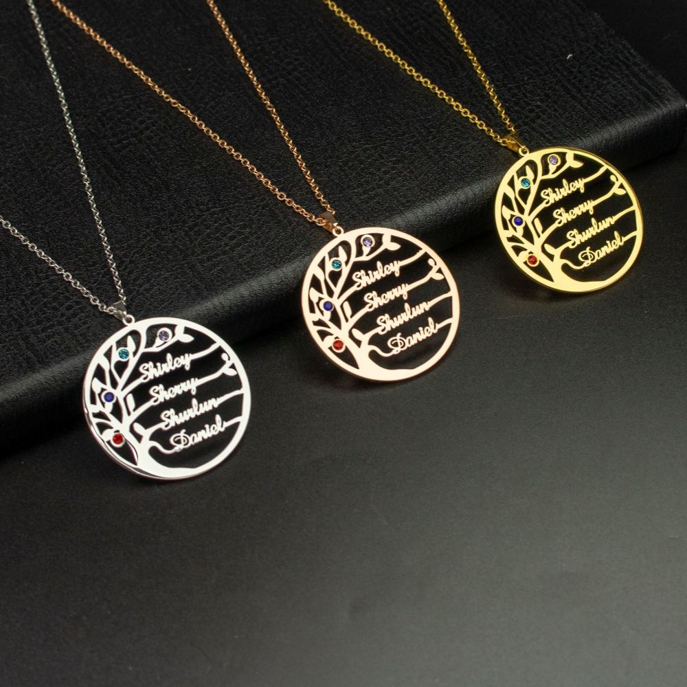 【私人定制】生命树不锈钢名字项链生辰石英文字母项链 跨境专供