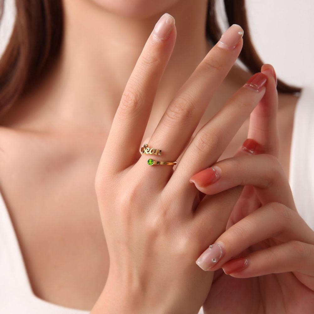 欧美跨境一件定制不锈钢英文字母戒子电镀金名字戒指指环字母定制