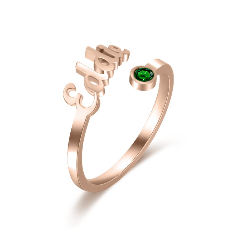 欧美跨境一件定制不锈钢英文字母戒子电镀金名字戒指指环字母定制