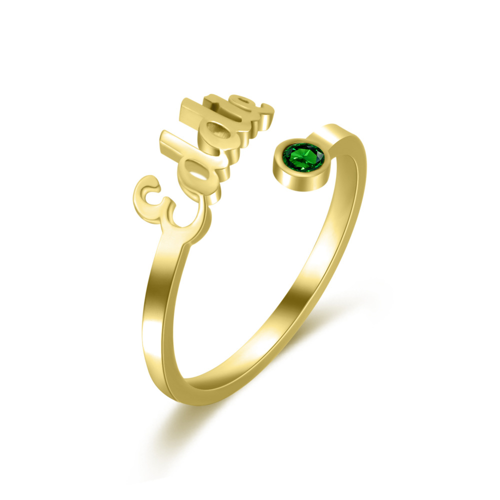 欧美跨境一件定制不锈钢英文字母戒子电镀金名字戒指指环字母定制